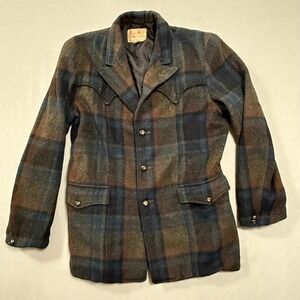 Vintage 50s Field & Stream Wool Plaid Western Ranchwear Blazer Jacket Men 40L